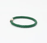 Unisex Men's Genuine Leather Stainless Steel Magnetic Clasp Bracelet Green