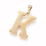 Stainless Steel Pendant 1.2" Earrings Necklace 17.7" Alphabet Letter Gold P813