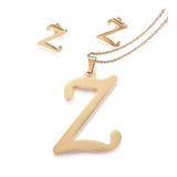 Stainless Steel Pendant 2" Earrings Necklace 17.7" Set Alphabet Letter Gold P814