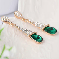 Gold Plated Brass Rhinestone Teardrop Stud Earrings Crystal 46x10mm Z268