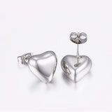 Stainless Steel Pendant Necklace Stud Earrings Set Heart Silver 18" P805