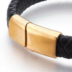 Leather Cord Bracelet Stainless Steel Magnetic Black Red Brown 7.8" Z47