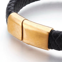 Leather Cord Bracelet Stainless Steel Magnetic Black Red Brown 7.8" Z47