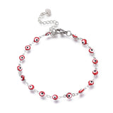 Stainless Steel Bracelet Enamel Lobster Evil Eye Silver Red 7.8" Z188