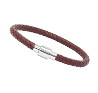 Unisex Men's Genuine Leather Stainless Steel Magnetic Clasp Bracelet Burgundy