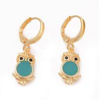 Brass Hoop Earrings Enamel Rhinestone Owl Gold Mixed Color 30mm pin 0.9mm  P598