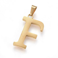 Stainless Steel Pendant 1.2" Earrings Necklace 17.7" Alphabet Letter Gold P813