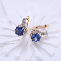 Platinum Plated Earrings Hoop Huggies AAA Zirconia Blue Latch Back Clasp L588