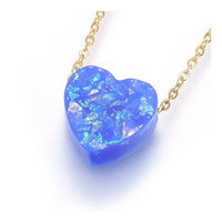 304 Stainless Steel Pendant Necklace Epoxy Resin Heart Blue Gold 18" 1.2mm  A269