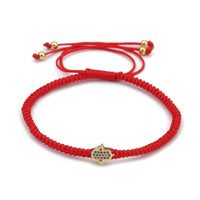 Adjustable Nylon Braided Stainless Steel Bracelet Hamsa Fatima Black Red Z149