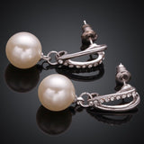 Rose White Gold Plated Pearl Zirconia Drop Stud Earrings L106