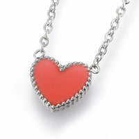 Stainless Steel Set Pendant Necklace Earring Bracelet Enamel Heart Red Gold P748