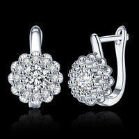 Platinum Plated Earrings  Hoop Huggies AAA Zirconia Latch Back Clasp L582