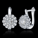 Platinum Plated Earrings  Hoop Huggies AAA Zirconia Latch Back Clasp L582
