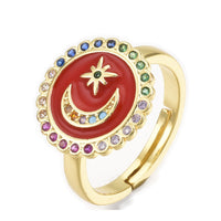 Cubic Zirconia Ring Enamel  Moon Star Blue Red White Size 7 Adjustable 17mm P442