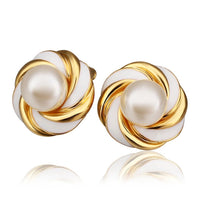 White Gold Pearl Epoxy Stud Earrings L68