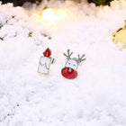 Rose Gold Silver Enamel Stud Earrings Christmas Reindeer Rudolph 16x7mm P132