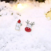 Rose Gold Silver Enamel Stud Earrings Christmas Reindeer Rudolph 16x7mm P132