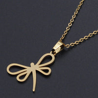 Stainless Steel Pendant Necklace Lobster Clasp Dragonfly Gold 17.71" 1.5mm P90