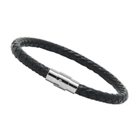 Unisex Genuine Leather Stainless Steel Magnetic Clasp Bracelet Black 8" Inches