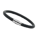 Unisex Genuine Leather Stainless Steel Magnetic Clasp Bracelet Black 8" Inches