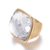 304 Stainless Steel Finger Rings Faceted Glass Clear Size 6~9 16~19mm Z679