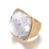304 Stainless Steel Finger Rings Faceted Glass Clear Size 6~9 16~19mm Z679