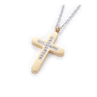 Stainless Steel Pendant Necklace Clay Rhinestone Cross Gunmetal Silver 18" Z461