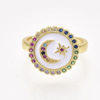 Cubic Zirconia Ring Enamel  Moon Star Blue Red White Size 7 Adjustable 17mm P442