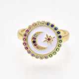 Cubic Zirconia Ring Enamel  Moon Star Blue Red White Size 7 Adjustable 17mm P442