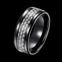 Stainless Steel Black Mens Band Carbon Fiber Silver Black Blue Ring B558