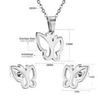 Stainless Steel Women's Unisex Set 18 Inch Necklace Earrings Butterfly Y2