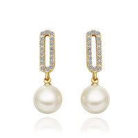 Gold Platinum Plated Pearl Zirconia Stud Drop Earrings L85