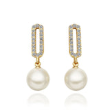 Gold Platinum Plated Pearl Zirconia Stud Drop Earrings L85