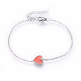 Stainless Steel Set Pendant Necklace Earring Bracelet Enamel Heart Red Gold P748