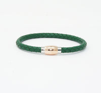 Unisex Men's Genuine Leather Stainless Steel Magnetic Clasp Bracelet Green