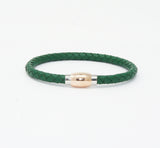 Unisex Men's Genuine Leather Stainless Steel Magnetic Clasp Bracelet Green