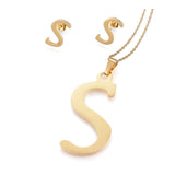 Stainless Steel Pendant 2" Earrings Necklace 17.7" Set Alphabet Letter Gold P814