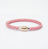 Unisex Men's Genuine Leather Stainless Steel Magnetic Clasp Bracelet Pink