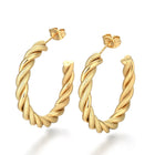 Stainless Steel Half Hoop Earrings Stud  Hypoallergenic Twisted Ring Gold  Z276