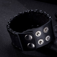 Leather Bracelet Black Brown 9.5 Inches 38MM Push button  L447