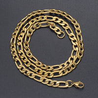 304 Stainless Steel Figaro Chain Necklace Lobster Faceted Gold 18-26" 7mm A418