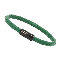 Unisex Men's Genuine Leather Stainless Steel Magnetic Clasp Bracelet Green