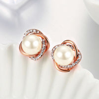 White Rose Gold Plated Pearl Zirconia Stud Earrings L69