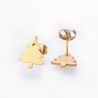 Stainless Steel Set Earrings Pendant Necklace Christmas Tree Gold 16.54" P728