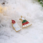Rose Gold Platinum Enamel Stud Earrings Christmas Tree Candle 17x12mm P133