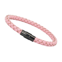 Unisex Men's Genuine Leather Stainless Steel Magnetic Clasp Bracelet Pink