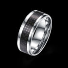 Stainless Steel Mens Band Carbon Fiber Silver Black Blue Ring B556