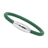 Unisex Men's Genuine Leather Stainless Steel Magnetic Clasp Bracelet Green