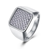 Stainless Steel Yellow Gold Platinum Plated Mens Band Ring Carbon Fiber B555